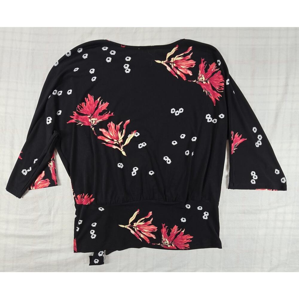 Clara Sun Woo Womens Black Asymmetrical Side Tie Blouse Floral Cherry Blossom M - Picture 3 of 11